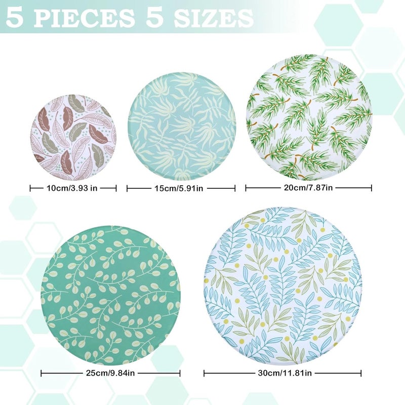 Revahope 5-Size Reusable Beeswax Bowl Covers for Bread Proofing, Cotton Cloth Flexible Beeswax Wraps for Food Storage(Green Leaves) - Image 2