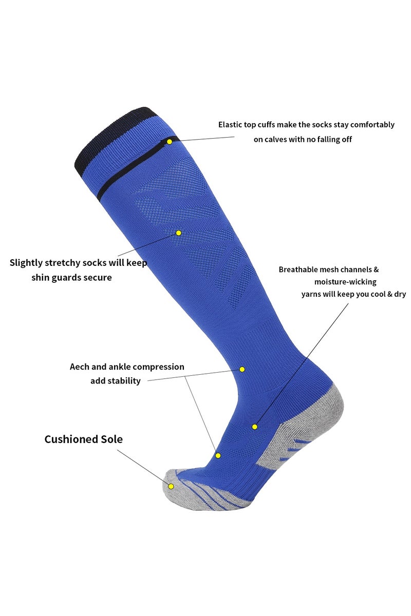 SKY WING Men And Women Knee High Football Socks Team Sport Cushion Athletic Soccer Socks for Unisex Adult-Blue-3 Pair - Image 3
