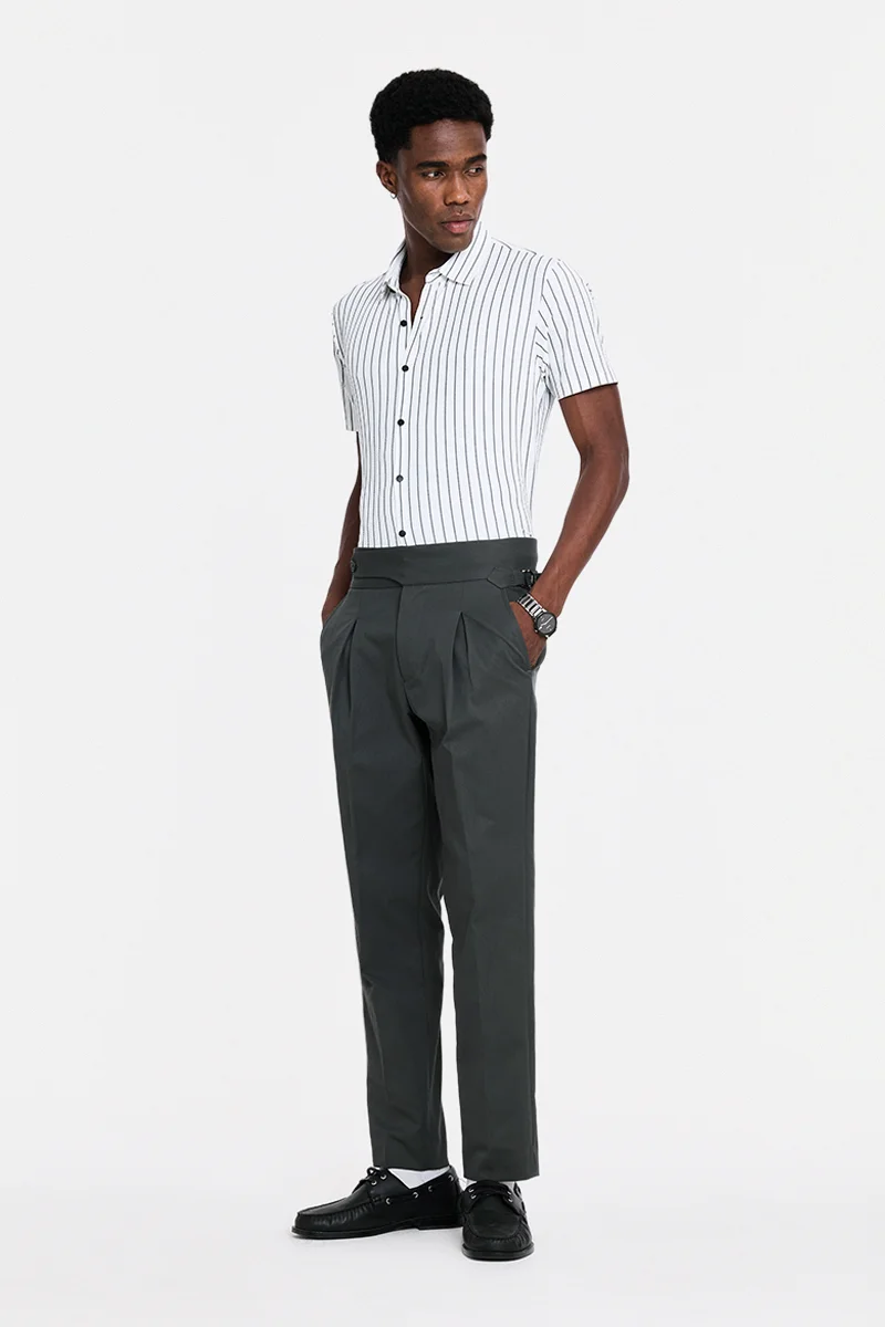 سنيتش Charcoal Grey Textured Tapered Formal Trousers