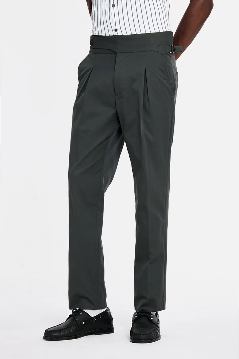 سنيتش Charcoal Grey Textured Tapered Formal Trousers