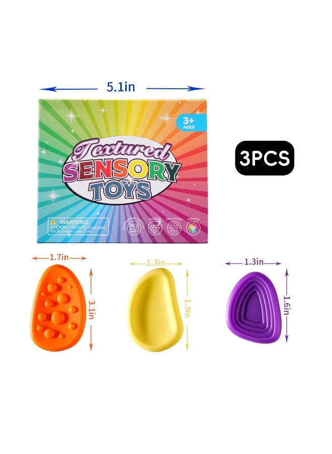 SENSORY Fidget Toys Sensory Stones 3PCS Silicone Stress Relief Toy Worry Stone Textured Anxiety Stone (Orange, Yellow, Purple) - Image 1