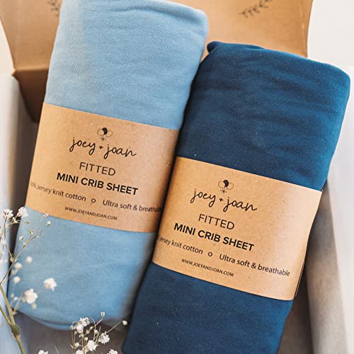 Mini Portable 24x38 Fitted Crib Sheets  Compatible with Dream on Me Delta Porta Crib and Arms Reach Ideal Cosleeper  100 Jersey Cotton  Dusty Blue  Navy  2 Pack