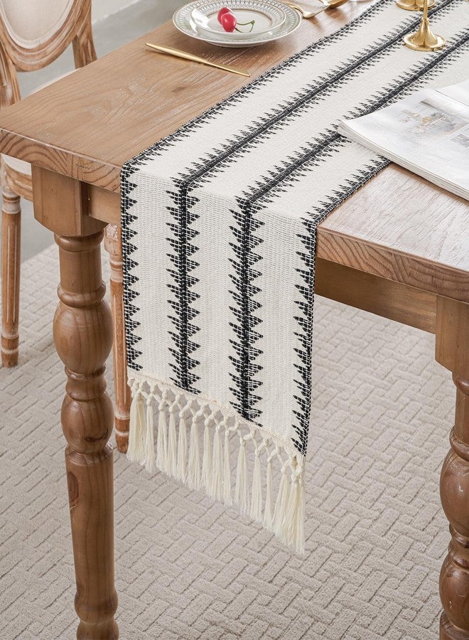 duduta Black White Tree Boho Macrame Table Runner 12 x 90 inch, Farmhouse Dresser Covers Coffee Table Runner with Tassels - Image 1