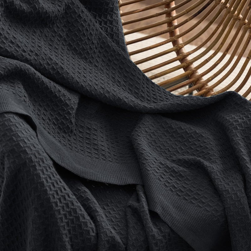 Bedsure 100% Cotton Black Blanket Queen Size for Bed - Cooling Breathable and Soft for Summer, Thick Cozy Waffle Weave Blanket Gifts for Women, 90x90 Inches - Image 4