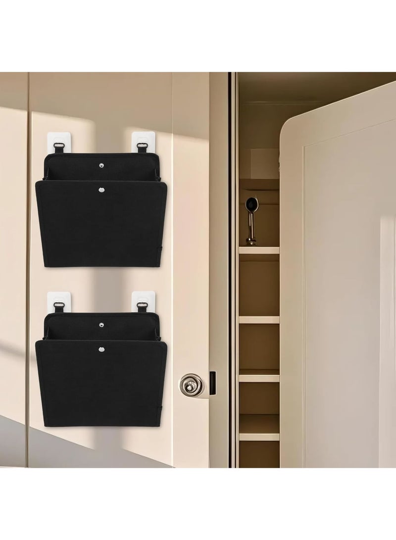 SYOSI Over Door Shoe Organizer, 2-Pack Foldable Breathable Non-Woven Shoe Rack with Adhesive Hooks, Space Saving Hanging Storage for Narrow Doors Dorm RV Home, Easy Installation, Black - Image 1