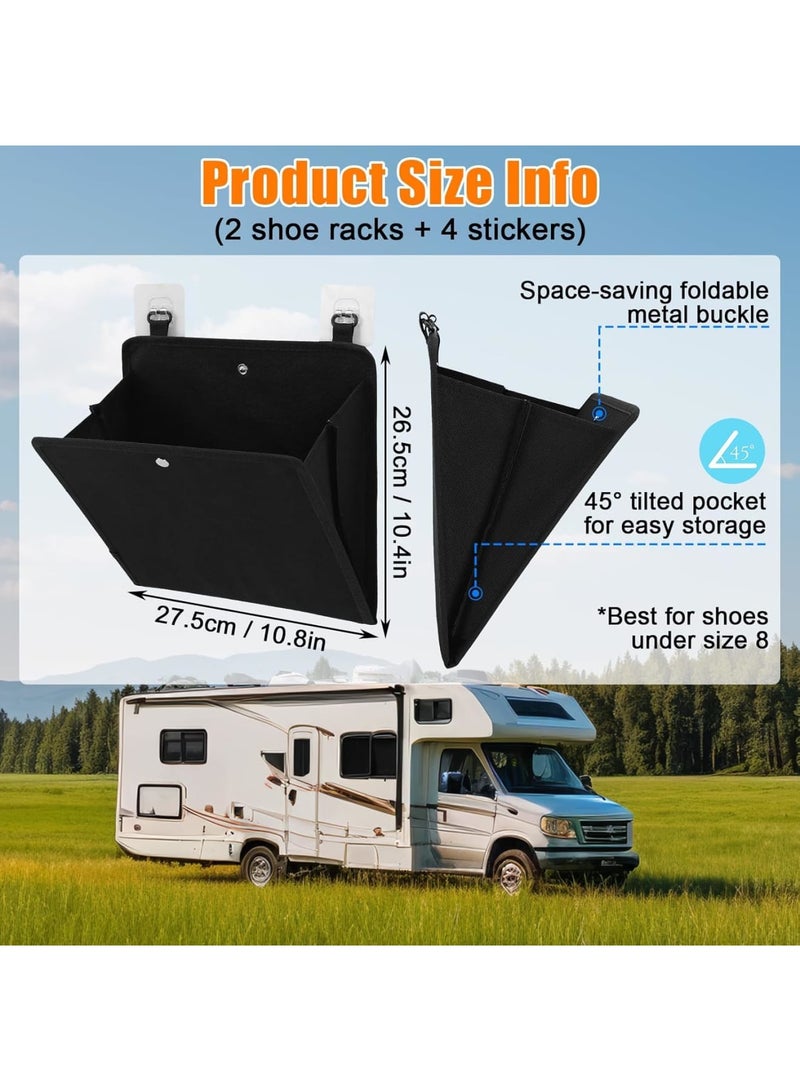SYOSI Over Door Shoe Organizer, 2-Pack Foldable Breathable Non-Woven Shoe Rack with Adhesive Hooks, Space Saving Hanging Storage for Narrow Doors Dorm RV Home, Easy Installation, Black - Image 3