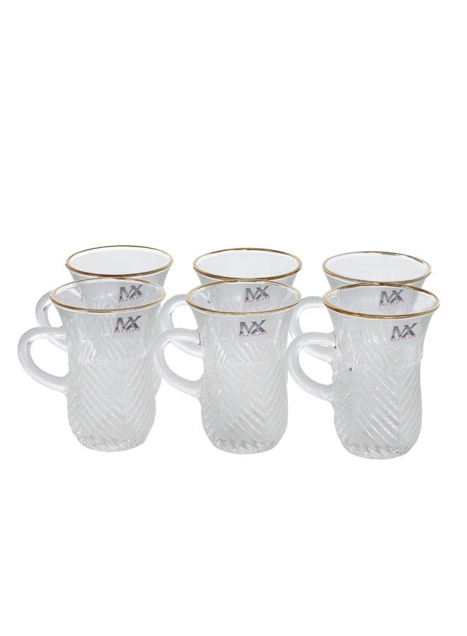 Alsaif Gallery Max Tea Cups With Gold Line Glass Handle 6 Pieces