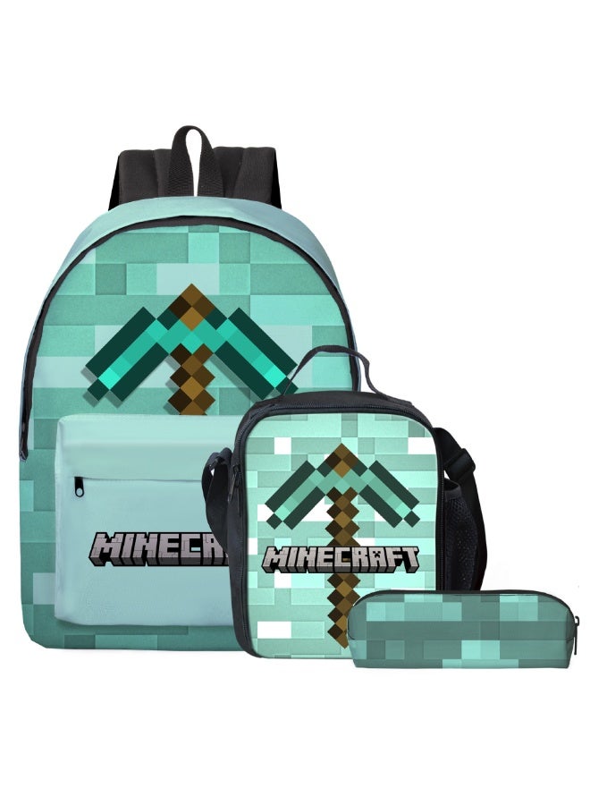 ماين كرافت مجموعة من ثلاث قطع من الحقائب المدرسية ذات السعة الكبيرة للطلاب حول ماين كرافت ، حقائب ظهر عازلة للحرارة في الهواء الطلق ، حقائب غداء ، حقائب أقلام رصاص للأطفال - Image 1