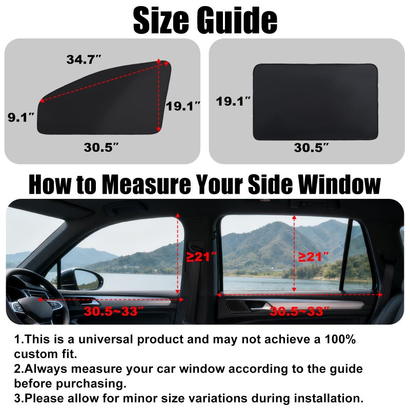 XCBYT Car Window Shades - 4 Pcs Car Privacy Curtains - 100% Block Light Car Window Covers - Magnetic Side Window Sun Shade Keeps Cooler for Breastfeeding, Taking a nap, Changing Clothes, Camping - Image 2