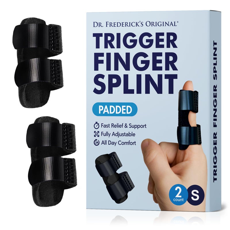 Dr. Frederick's Original Dr. Frederick's Trigger Finger Splint - 2 ct - HSA/FSA - Pinky & Thumb - Padded Brace for Arthritis, Mallet Finger, Tendonitis, Trigger Thumb - Adjustable, Doctor-Developed - Small Black - Image 1