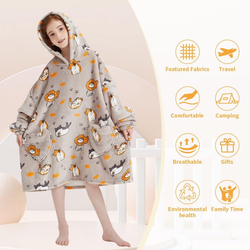 Fiosnow Cat Blanket Hoodies for Kids 6-13yr Highderable Bannet Hoodies for Boys Girls Teens - Image 3