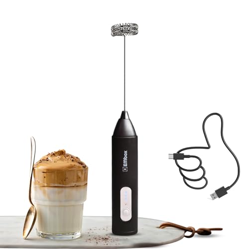 EMBOX Coffee Frother | Electric Coffee Maker | Double Spring Kit with Type-C Rechargeable Cord | Milk forther for Cappuccino Cream and Egg Whisker | Electric Blender Mixer (Black 1 Whisk) - Image 1