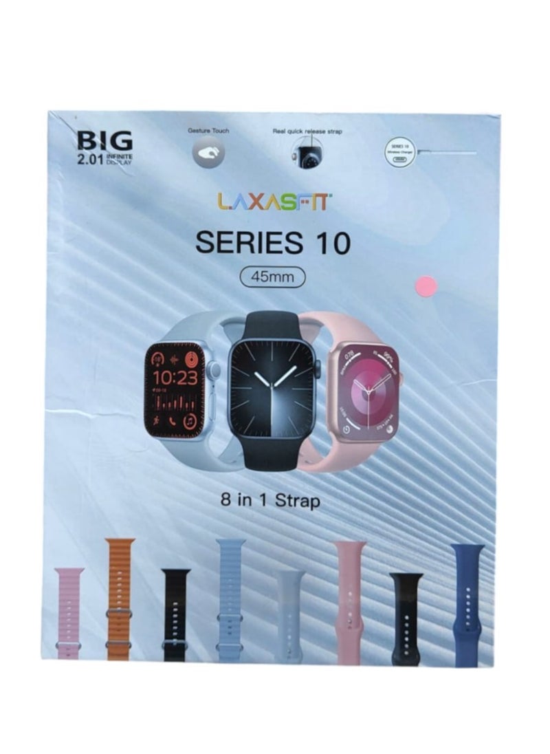 Generic - Series 10 Smart Watch 45mm with 2.01-Inch Infinite Display, Gesture Touch, Quick Release Strap, 8-in-1 Strap Combo - Image 1