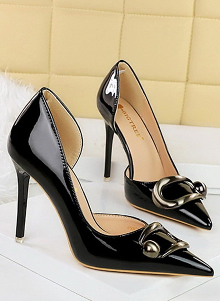 BIGTREE Women's Closed Pointed Toe High Heels Patent Leather Party Stiletto Pumps Black 10.5CM - Image 2
