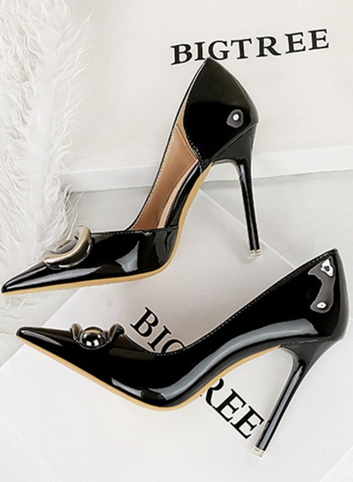 BIGTREE Women's Closed Pointed Toe High Heels Patent Leather Party Stiletto Pumps Black 10.5CM - Image 3