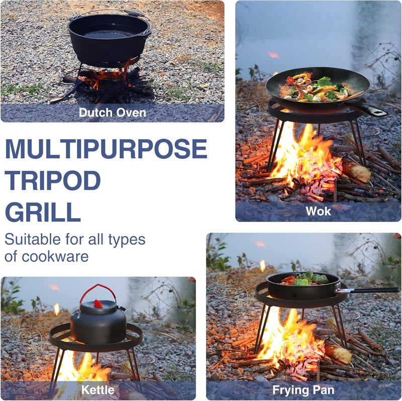 Lineslife Folding Campfire Grill Grate Top for Solo Stove Bonfire, Portable Iron Campfire Tripod for Bonfire Fire Pit, Dutch Oven, Open Fire Tripod Grill with Legs, Diameter: 13" - Image 2