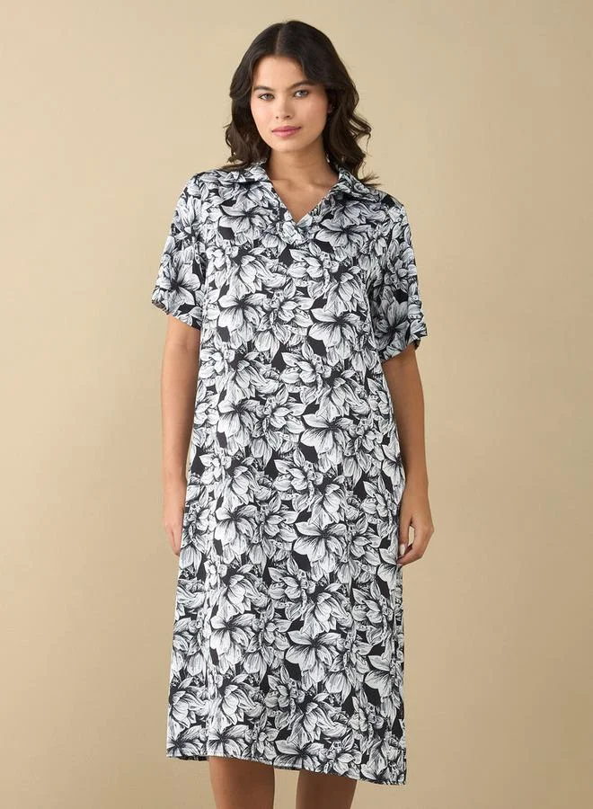 Splash FAV All-Over Floral Print Sleepshirt with Extended Sleeves