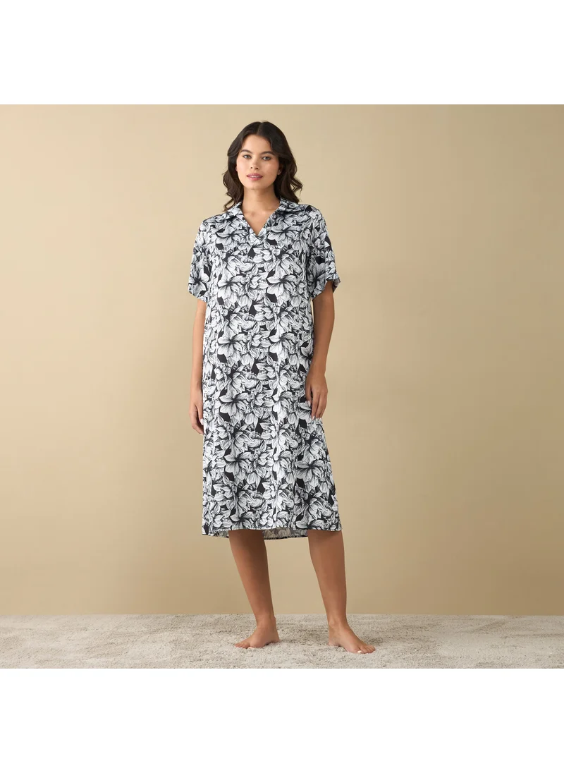 FAV All-Over Floral Print Sleepshirt with Extended Sleeves