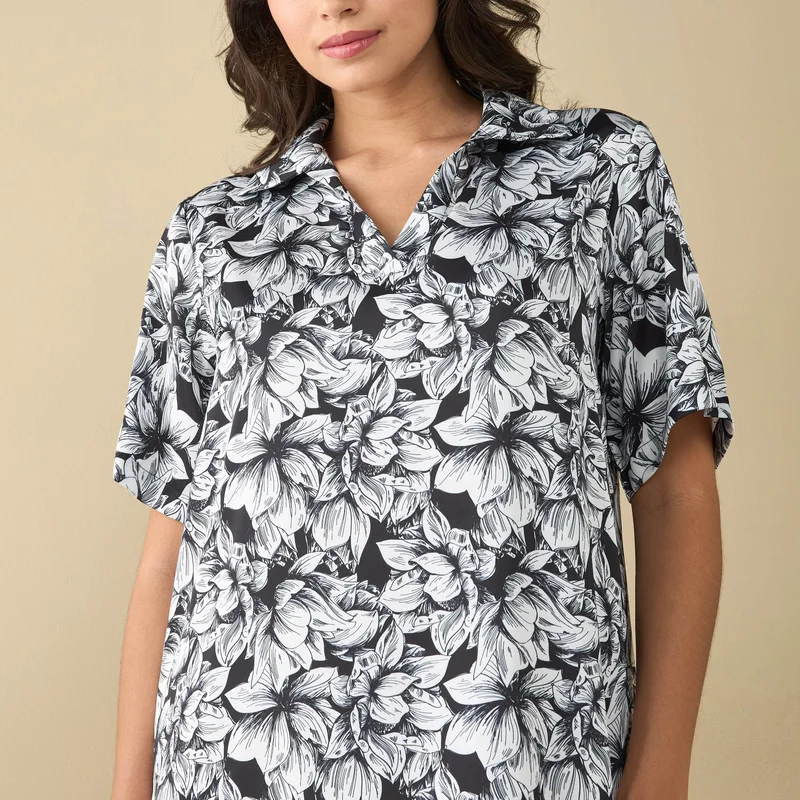 Splash FAV All-Over Floral Print Sleepshirt with Extended Sleeves