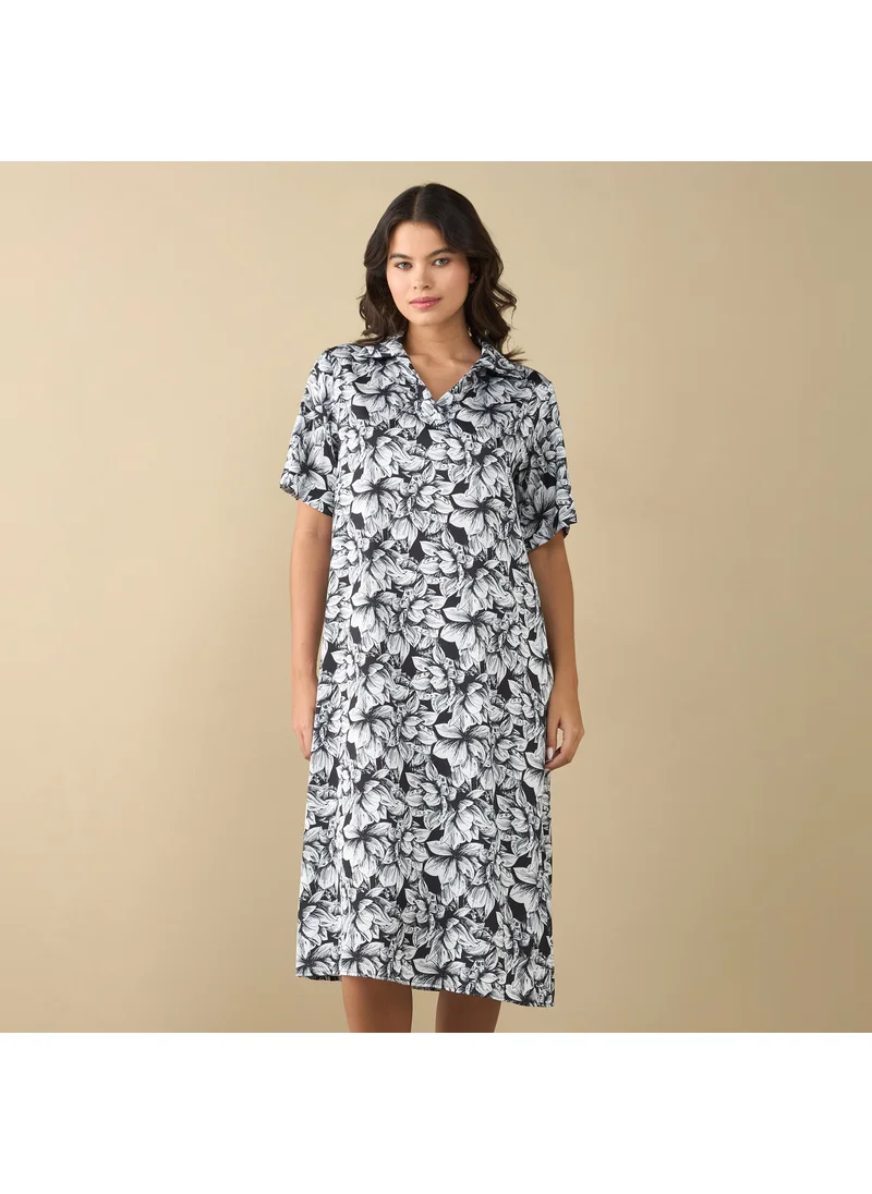 FAV All-Over Floral Print Sleepshirt with Extended Sleeves
