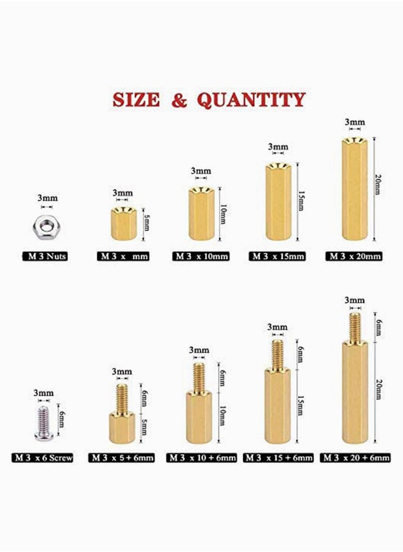 SYOSI M3 Pcb Hex Male Female Threaded Brass Standoffs, Copper Brass Pillars Standoff Circuit Spacer PCB Board Nut Screws Hex Round Single Cylinder Head with Box, Standoff Screws 120pcs  - Image 2