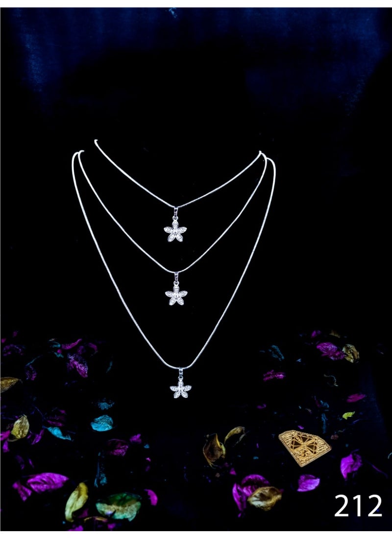 3Diamonds 3Diamonds Triple-Layer Platinum-Plated Flower Necklace – Elegant Multi-Strand Crystal Pendant 