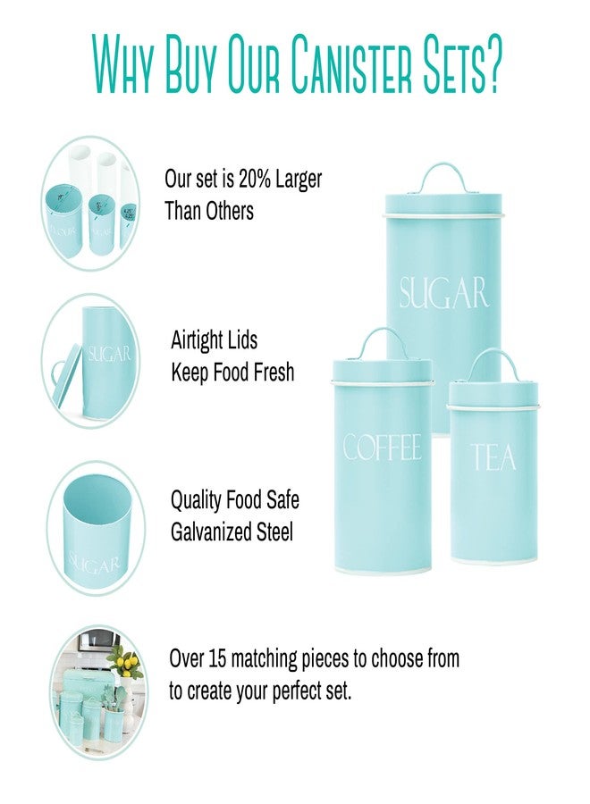 OUTSHINE Kitchen Canisters for Countertop Set of 3 | Farmhouse Canister Sets for Kitchen Counter Mint | Flour Sugar Coffee Canister Farmhouse Kitchen Decor | Vintage Style Large Storage Containers - Image 4