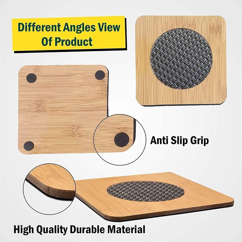 AZTORA AZTORA Square Shape Heating Insulation Resistant Natural Bamboo Wooden Coaster Heat Table Ware Pad Place mat for Hot CoffeeBowl Tea Cup Home Kitchen Dining Pan Pot Holder  - Image 5