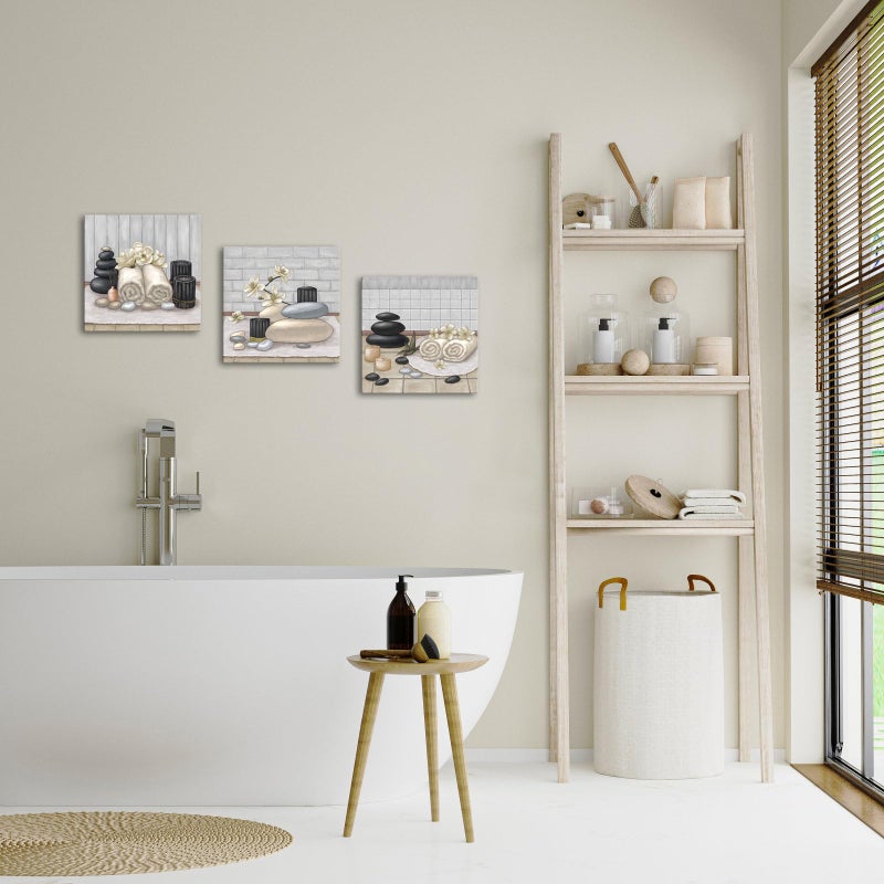 RnnJoile Spa Canvas Wall Art Zen Stone Orchid Picture Painting Beige Still Life Prints for Bathroom Zen Meditation Room Decor Framed 12"x12" for Each - Image 4