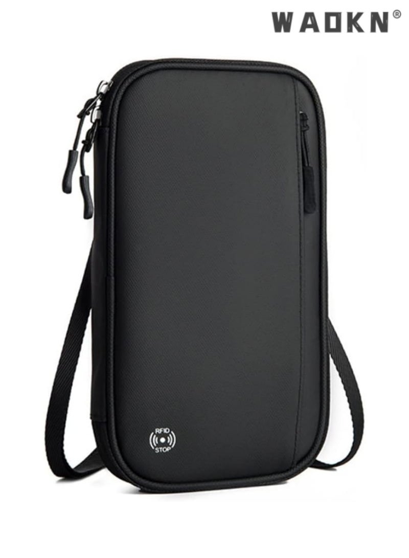 WAOKN Travel Wallet RFID Blocking,Faimly Passport Holder for Men Waterproof Passport Wallet,Large Capacity Passport Cover Travel Document Holder for Passports,Cards,Flight Tickets,(Black) - Image 1