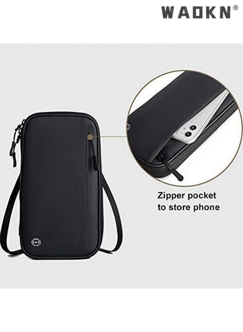 WAOKN Travel Wallet RFID Blocking,Faimly Passport Holder for Men Waterproof Passport Wallet,Large Capacity Passport Cover Travel Document Holder for Passports,Cards,Flight Tickets,(Black) - Image 2
