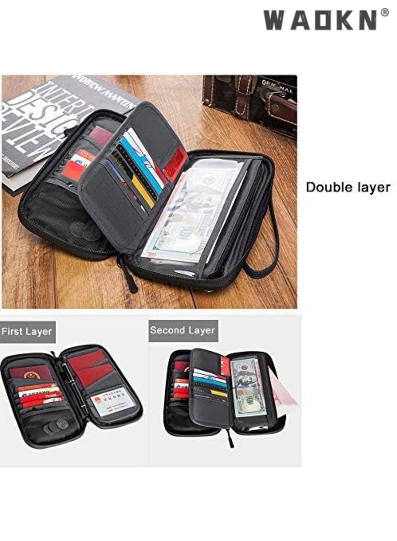 WAOKN Travel Wallet RFID Blocking,Faimly Passport Holder for Men Waterproof Passport Wallet,Large Capacity Passport Cover Travel Document Holder for Passports,Cards,Flight Tickets,(Black) - Image 4