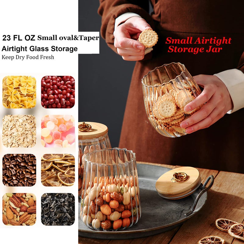FANTESTICRYAN Small Glass Coffee Nuts Canister Airtight Storage Jar Petal Decorative Container with Bamboo Lid Metal Handle Easy to Grasp 700ml, 23 FL OZ (Set of 2) - Image 5