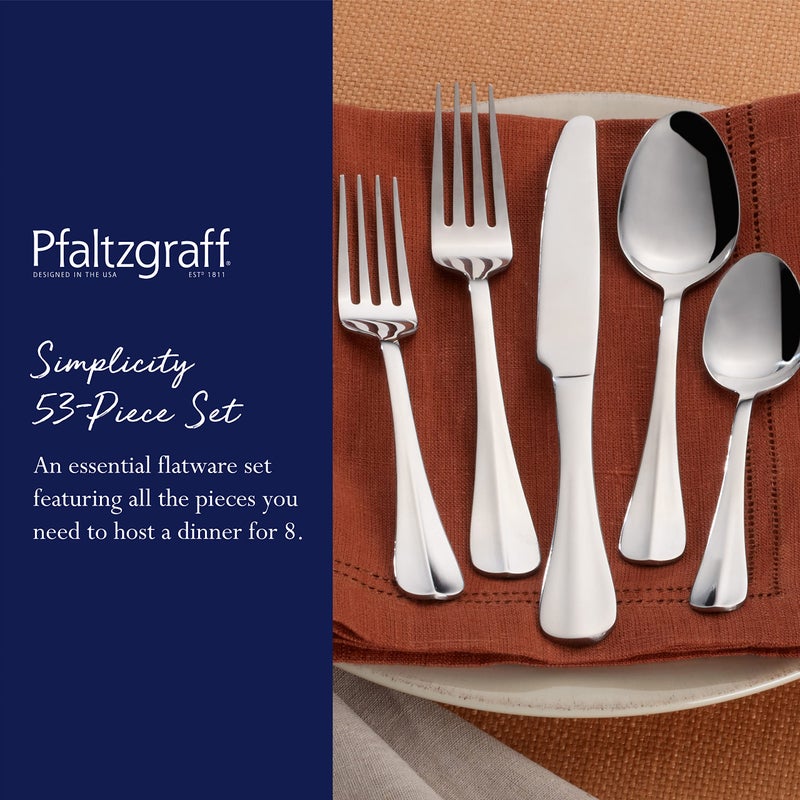 Pfaltzgraff Everyday Simplicity 53-Piece Stainless Steel Flatware Set, Service for 8 - Image 3