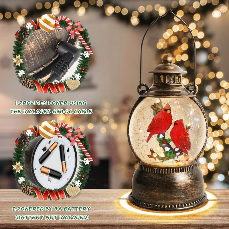 Aixuler Christmas Cardinal Snow Globe 10.4In High, Cardinal Musical Snow Lantern Globe Lights with 6 Hour Timer and Batteries Powered,Retro Style Holiday Glitter Globe for Xmas Home Decoration and Santa Gifts - Image 3