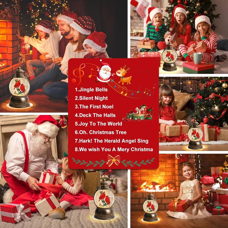 Aixuler Christmas Cardinal Snow Globe 10.4In High, Cardinal Musical Snow Lantern Globe Lights with 6 Hour Timer and Batteries Powered,Retro Style Holiday Glitter Globe for Xmas Home Decoration and Santa Gifts - Image 5