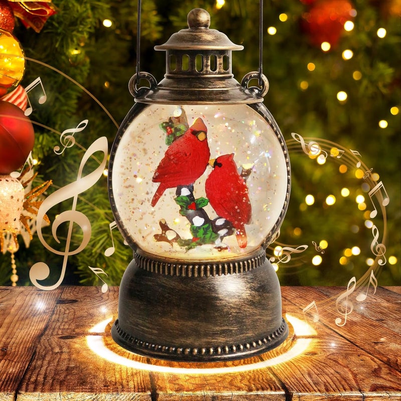 Aixuler Christmas Cardinal Snow Globe 10.4In High, Cardinal Musical Snow Lantern Globe Lights with 6 Hour Timer and Batteries Powered,Retro Style Holiday Glitter Globe for Xmas Home Decoration and Santa Gifts - Image 1