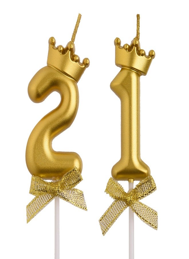 AOOLADA 21st Birthday Candles, Gold 21 Year Old Number Birthday Candles, Happy Birthday Cake Topper Gifts Party Decorations for Men Women - Image 1