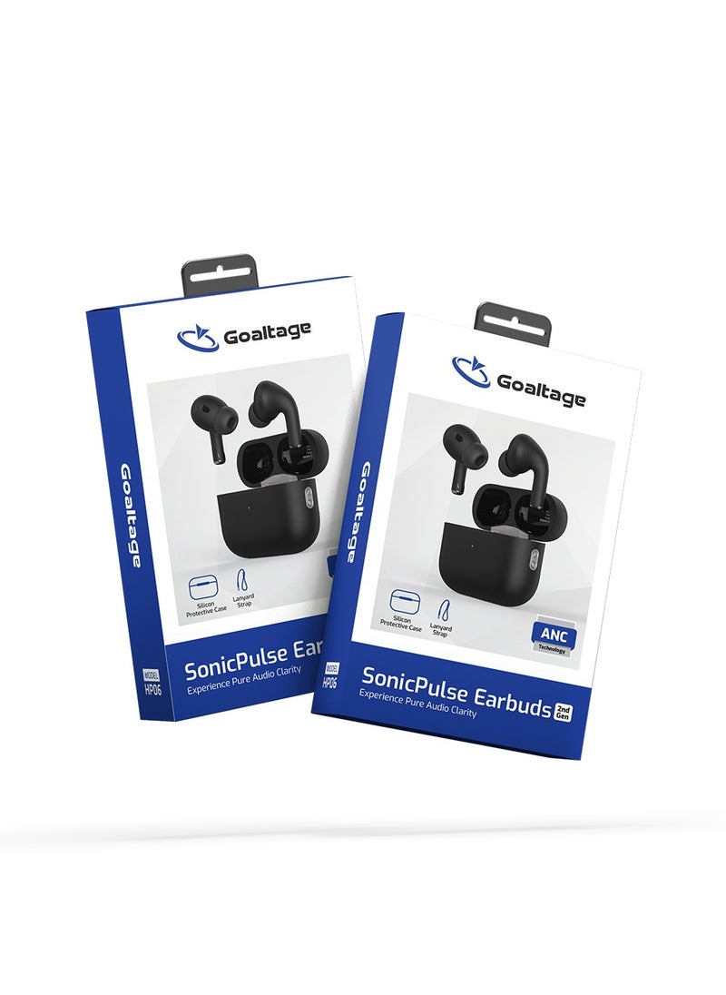 Goaltage - HP06 SonicPulse True Wireless HeadPhones with ANC Technology, Siri Voice Assistant, Long Lasting Battery and Fast Wireless Charging - Black - Image 1