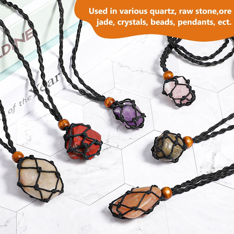 Shappy 18 Pieces Crystal Empty Necklace Holder Stone Cords Necklace Holder Cage Adjustable Pendant Quartz Stone Rock Holder for DIY Bracelet Necklace Jewelry Making. (Black) - Image 5