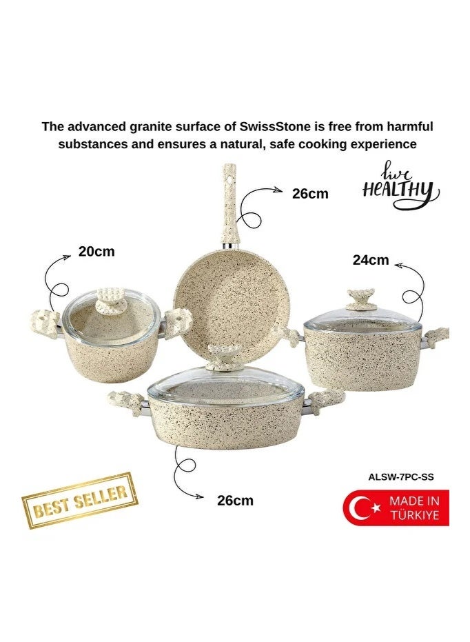 ALFA 7 Piece Swiss Stone Granite Non-Stick Cookware Set, Induction Compatible, Made in Türkiye - Image 2