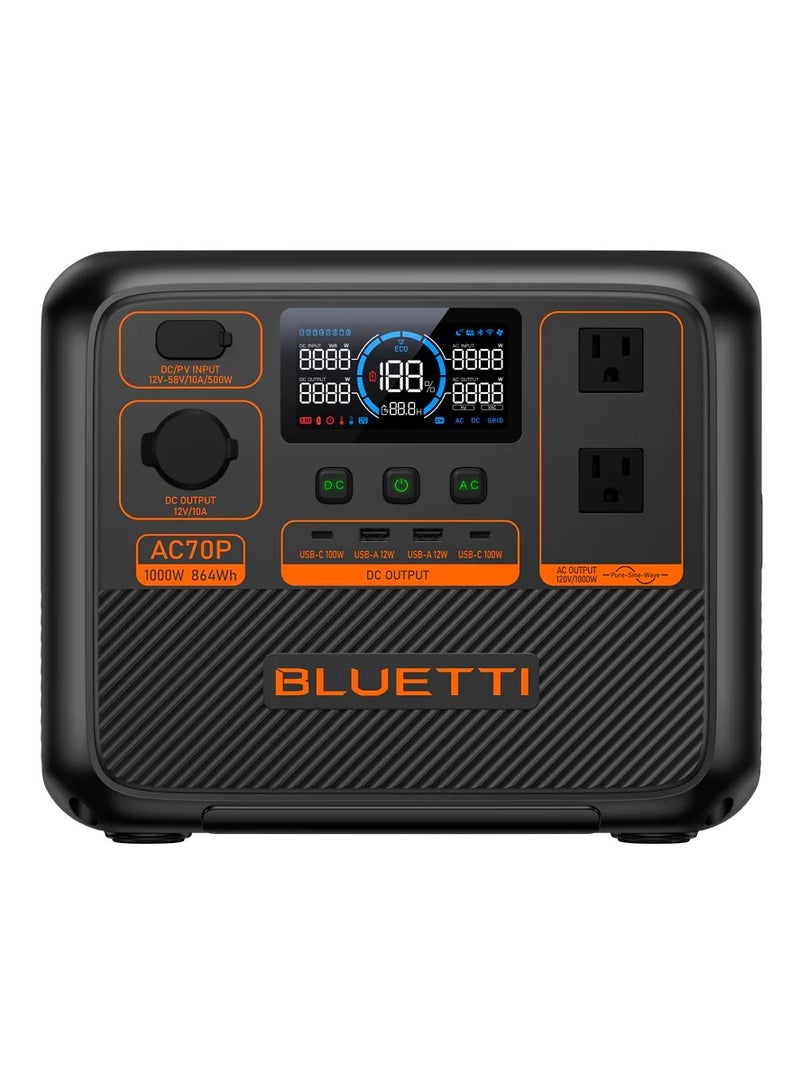 BLUETTI AC70P Portable Power Station | 1000W 864Wh