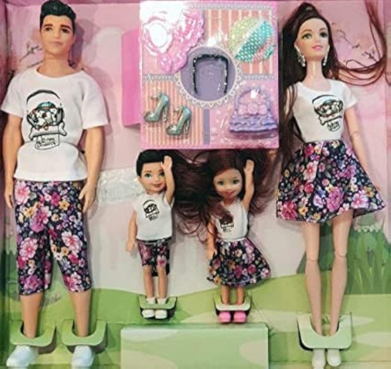Forever Kidzz Land Family Doll Set Includes Mom. Dad, Daughter & Son Dolls and Accessories - Random Color and Design