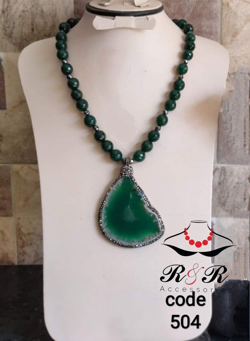 ار اند ار عقد نسائى من العقيق الطبيعى بقلاده من العقيق الطبيعى - Image 1