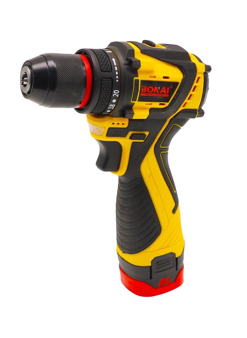 بوناي مثقاب/مفك براغي لاسلكي 24 فولت، ظرف بدون مفتاح 3/8 بوصة، سرعتان 350-1350 دورة في الدقيقة، عزم دوران متغير، تحكم أمامي/عكسي، مجموعة رؤوس ومفاتيح 21 قطعة مع حقيبة حمل – BN-HK117 - Image 4
