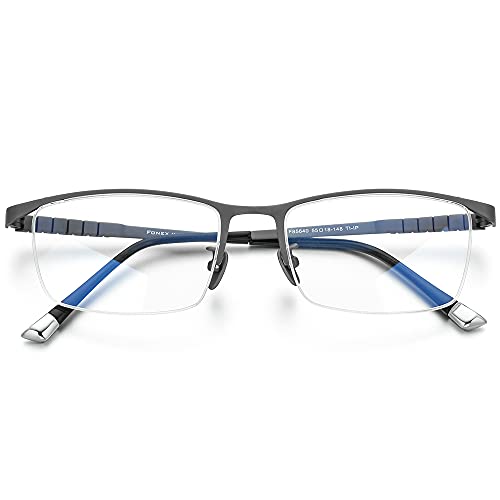 FONEX Titanium Glasses Frame for Men,Square Eyewear Full Optical Eyeglasses F85641 (F85640 Grey) - Image 4