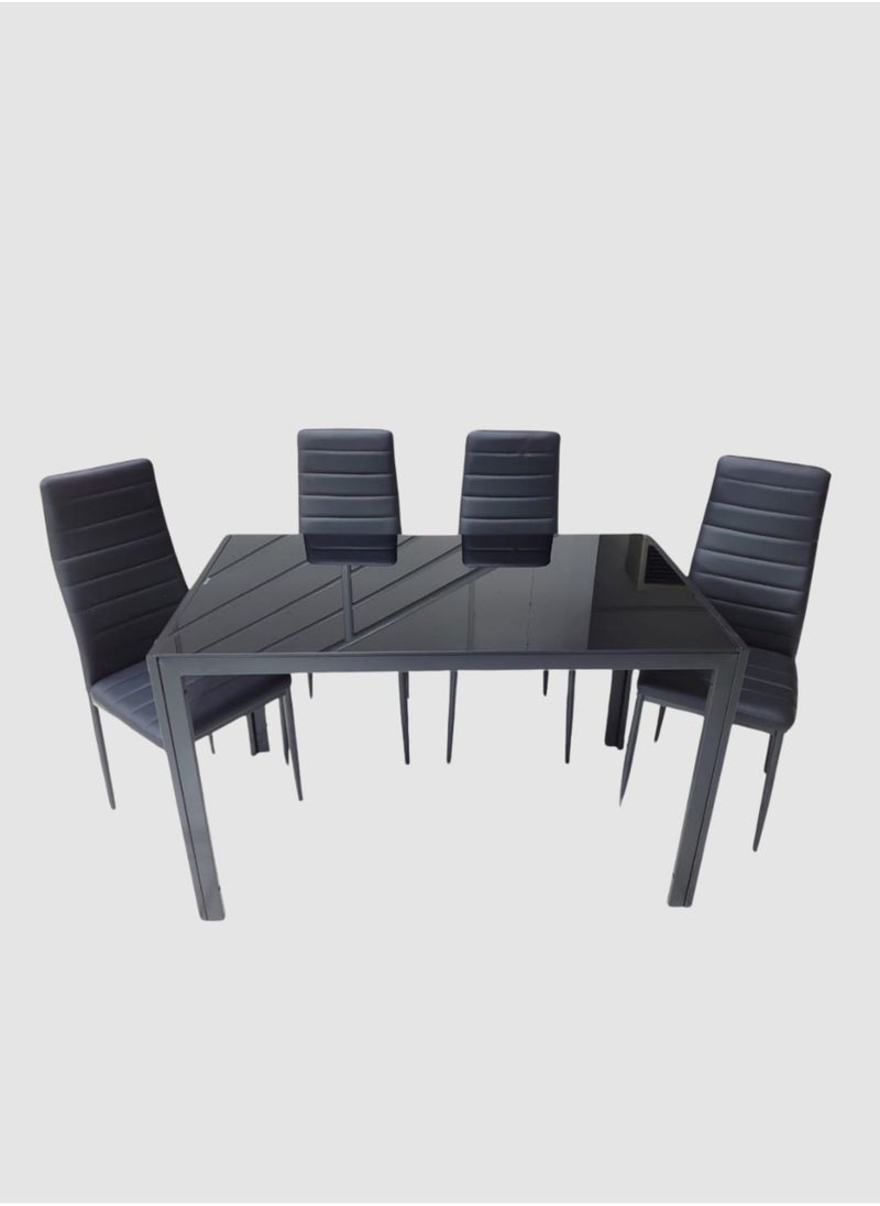 SILA Modern Glass & Steel 5-Peces Dining Table With PU Leather 4 Seater Chairs Dining Set Color Black  - Image 2