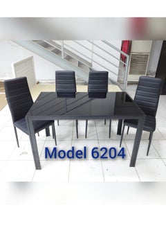 SILA Modern Glass & Steel 5-Peces Dining Table With PU Leather 4 Seater Chairs Dining Set Color Black  - Image 1