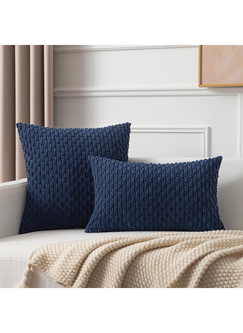 K KEVIN TEXTILE Kevin Textile Pack of 2 Corduroy Decorative Throw Pillow Covers 26x26 Inch Soft Boho Striped Pillow Covers Modern Farmhouse Home Decor for Spring Sofa Living Room Couch Bed Navy Blue  - Image 4