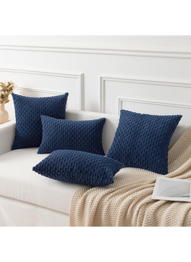 K KEVIN TEXTILE Kevin Textile Pack of 2 Corduroy Decorative Throw Pillow Covers 26x26 Inch Soft Boho Striped Pillow Covers Modern Farmhouse Home Decor for Spring Sofa Living Room Couch Bed Navy Blue  - Image 5